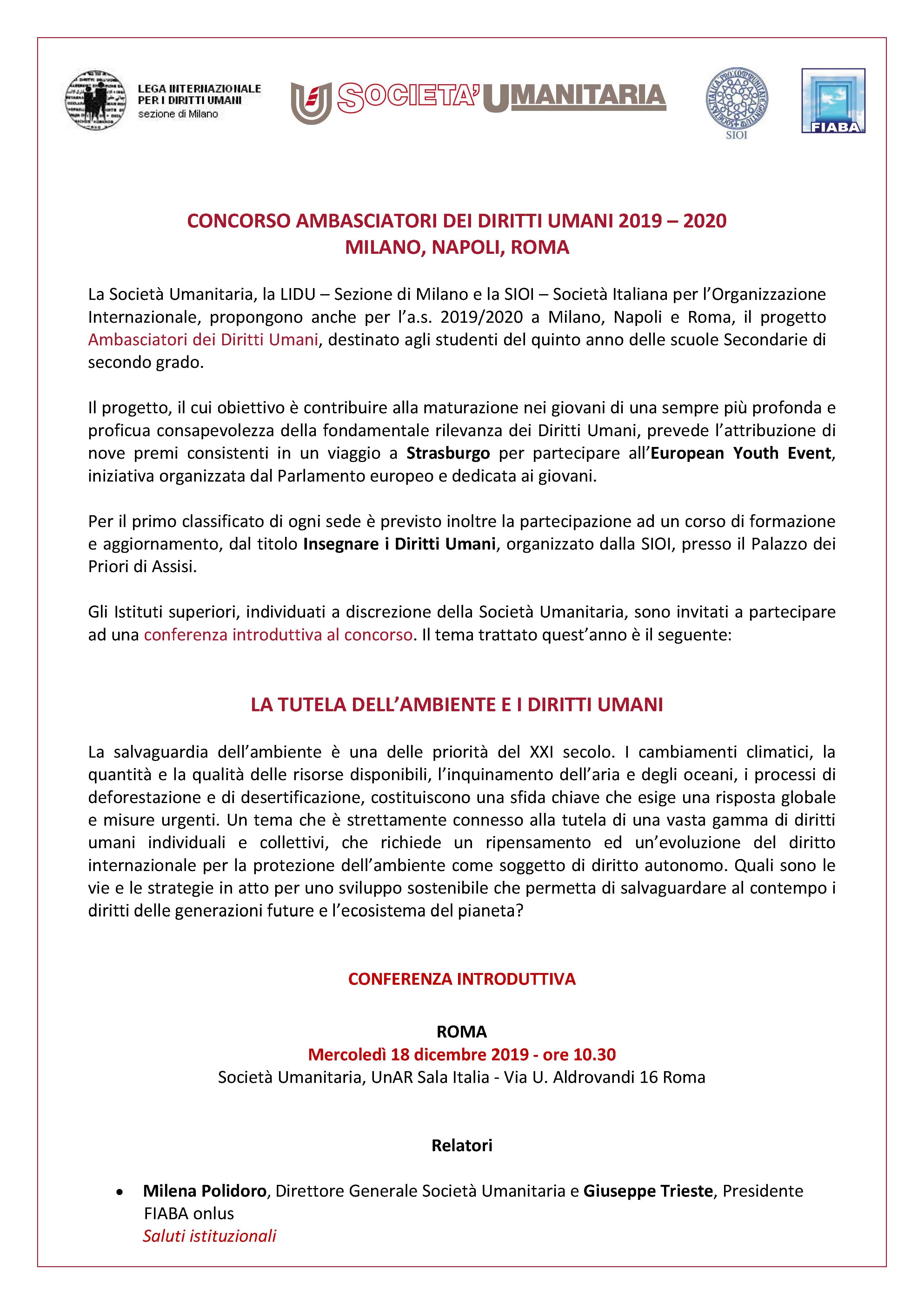 Bando concorso Ambasciatori Diritti Umani 2019-2020 1